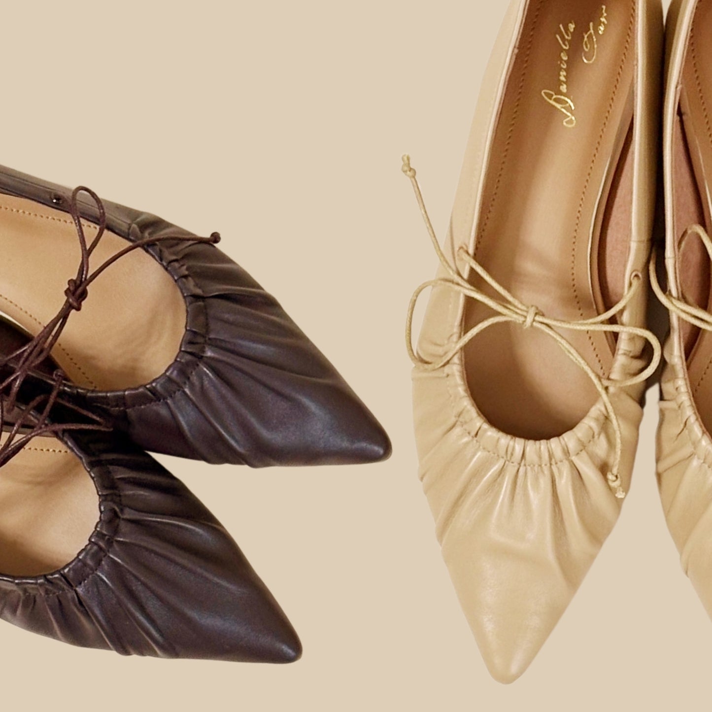 《再入荷》ポインテッドギャザーリボンフラットパンプス_DA25101