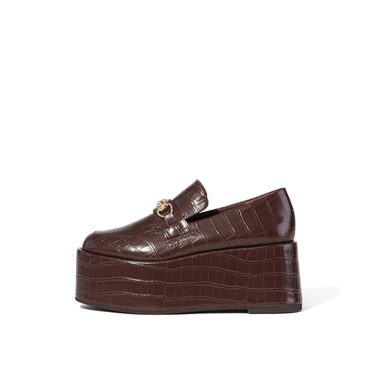 ■【レイン対応】ビットモチーフ型押しボーリュームソールローファー_GE24463