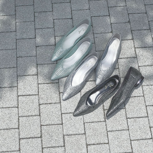 ●タイムセール●メタリックプリントニット編みフラットシューズ_DA22110