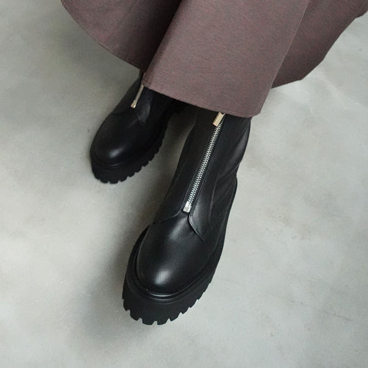 フロントジップボリュームソールブーツ_GE25649